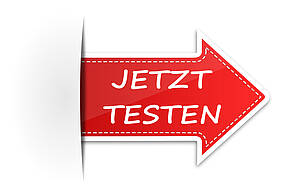 Roter Pfeil mit der Aufschrift "Jetzt Testen".